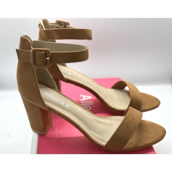 Allegra K Nude Faux Suede Ankle Strap Block Heel Sandals 11‎ 05-04 - Picture 2 of 6